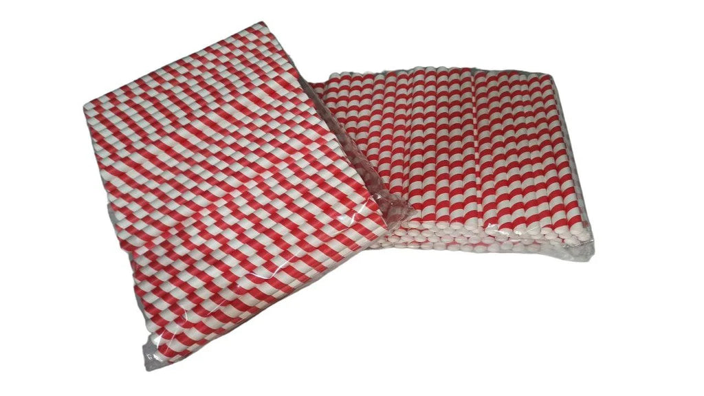 Paper drinking straws red and white striped 11 mm for bubble tea 100 pieces