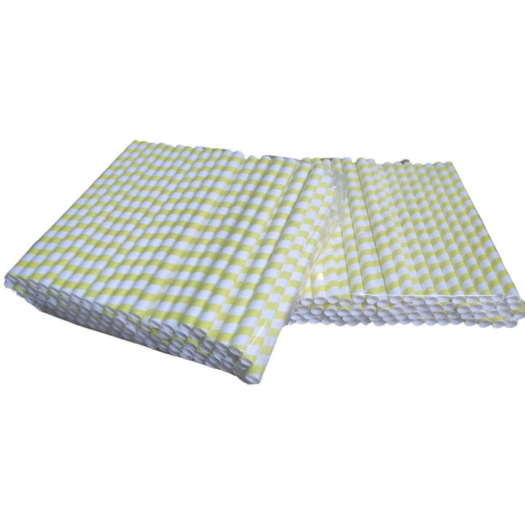 Paper drinking straws yellow-white striped 11 mm for bubble tea 100 pieces