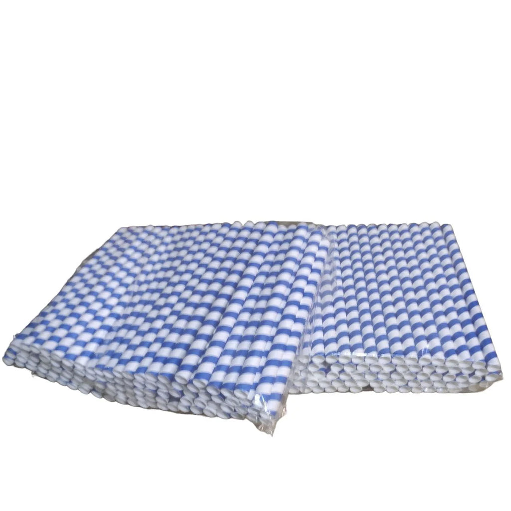 Paper drinking straws blue and white striped 11 mm for bubble tea 100 pieces