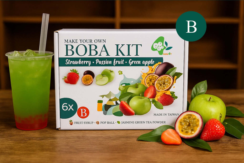 Boba Kit Set B – Bubble Tea Set mit Erdbeere, Passionsfrucht und grünem Apfel – 6 Portionen – BobaBit