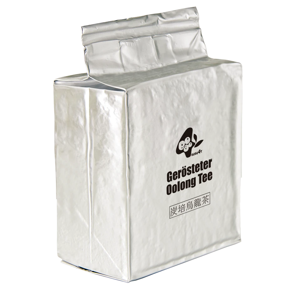 Geräucherter Oolong Tee 600g in einer silbernen Verpackung, ideal für Tee-Liebhaber.