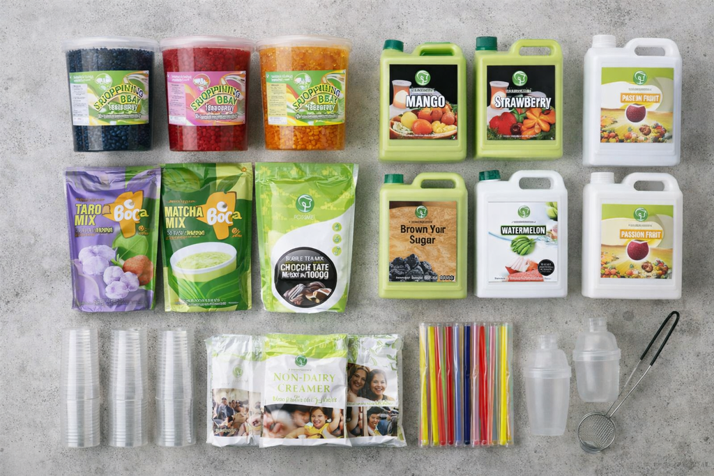 Großes Bubble Tea B2B Starter-Set L Erweiterter Start mit riesiger Auswahl an Popping Boba, Sirup und Gastro-Zubehör
