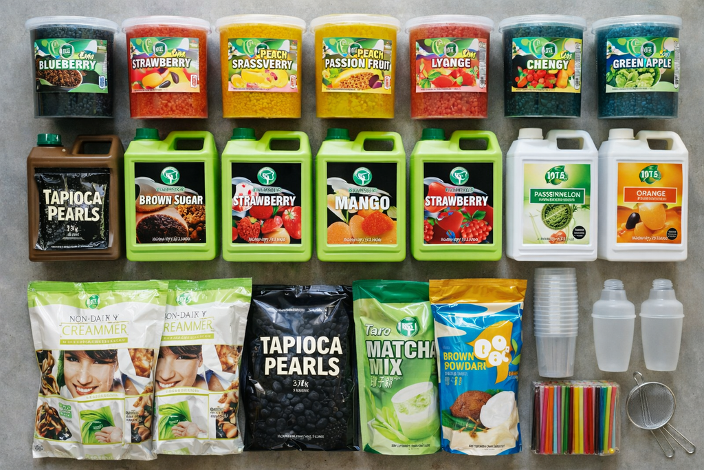 Komplettes Bubble Tea B2B Starter-Set XL mit Vollausstattung an Zutaten und Equipment für Gastronomie
