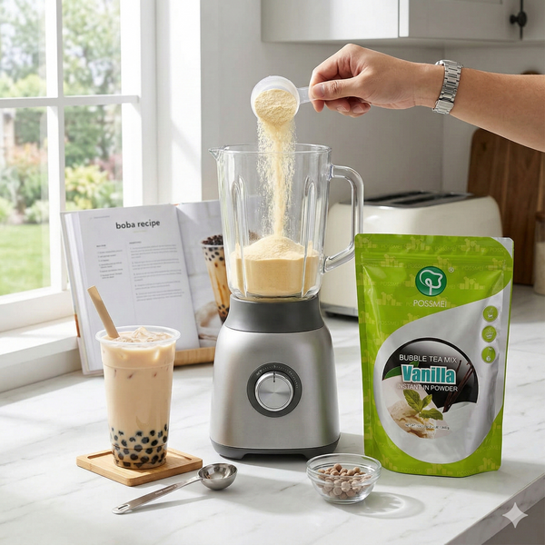 Zubereitung eines hellen Bubble Tea Mixes im Standmixer