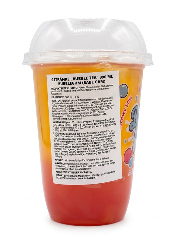 Bubble Tea 390 ml Bubblegum – trinkfertig mit Popping Boba