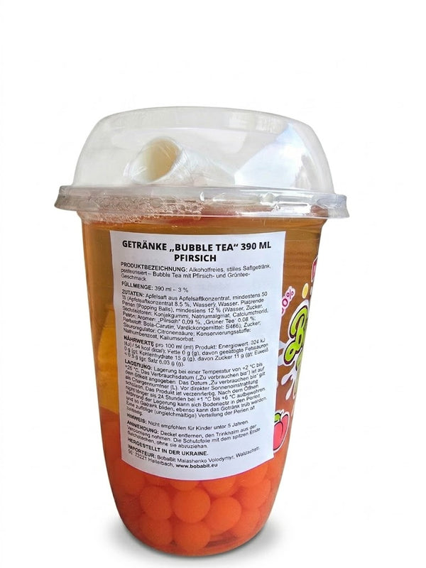 Bubble Tea 390 ml Pfirsich – trinkfertig mit Popping Boba