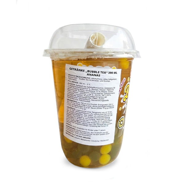 Bubble Tea 390 ml Ananas – trinkfertig mit Popping Boba