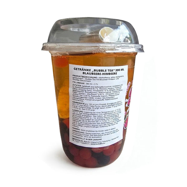 Bubble Tea 390 ml Blaubeere-Himbeere – trinkfertig mit Popping Boba