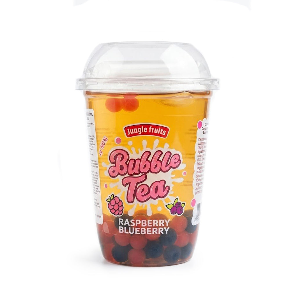Bubble Tea 390 ml Blaubeere-Himbeere – trinkfertig mit Popping Boba