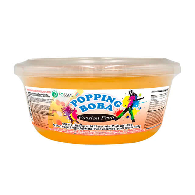 Popping Boba Maracuja 550 g – Saftperlen mit Passionsfruchtgeschmack für Bubble Tea – TM Possmei – BobaBit