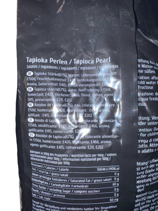 Zutaten und Nährwertangaben von Tapioka Perlen BobaQ – Tapioca Pearl für Bubble Tea