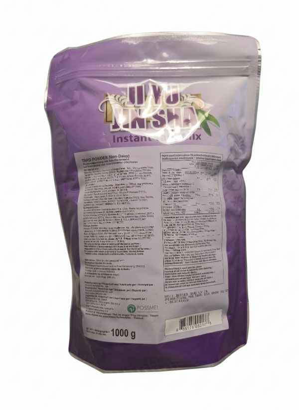 Taro instant mix powder for Bubble Tea, back side of packaging with ingredients and nutrition information